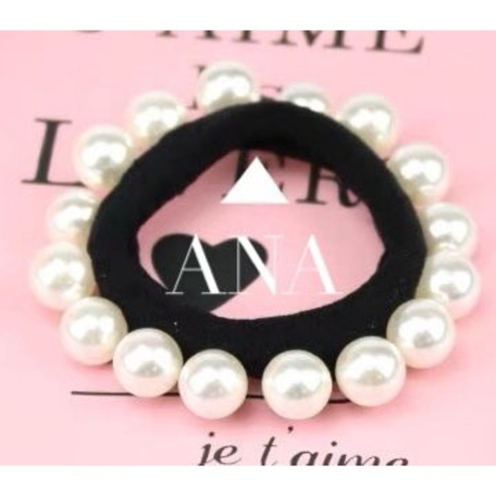 Elástico De Cabelo Com Pérolas branco bonito A Pronto Entrega-3/6unidades