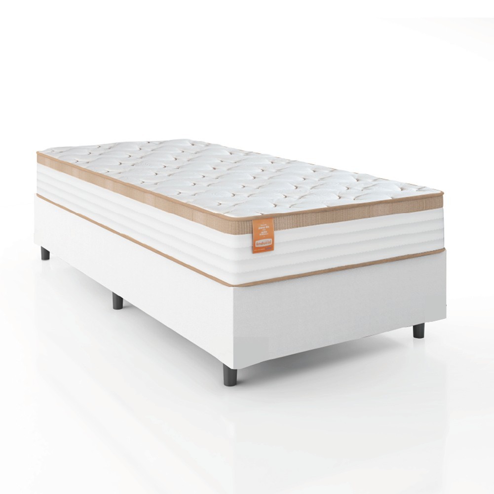 Cama Box Colchão Solteiro Molas Ensacadas Real 88x188x65cm Linho Branco / Bege Inducol em Oferta na Shopee