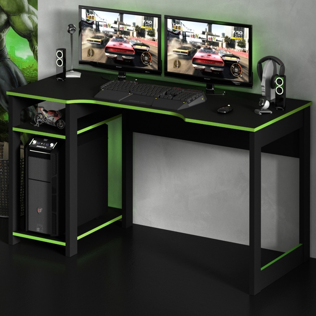 Mesa Gamer Destiny Ideal para 3 Monitores Preto/Verde - Tecno Mobili - Home & Living