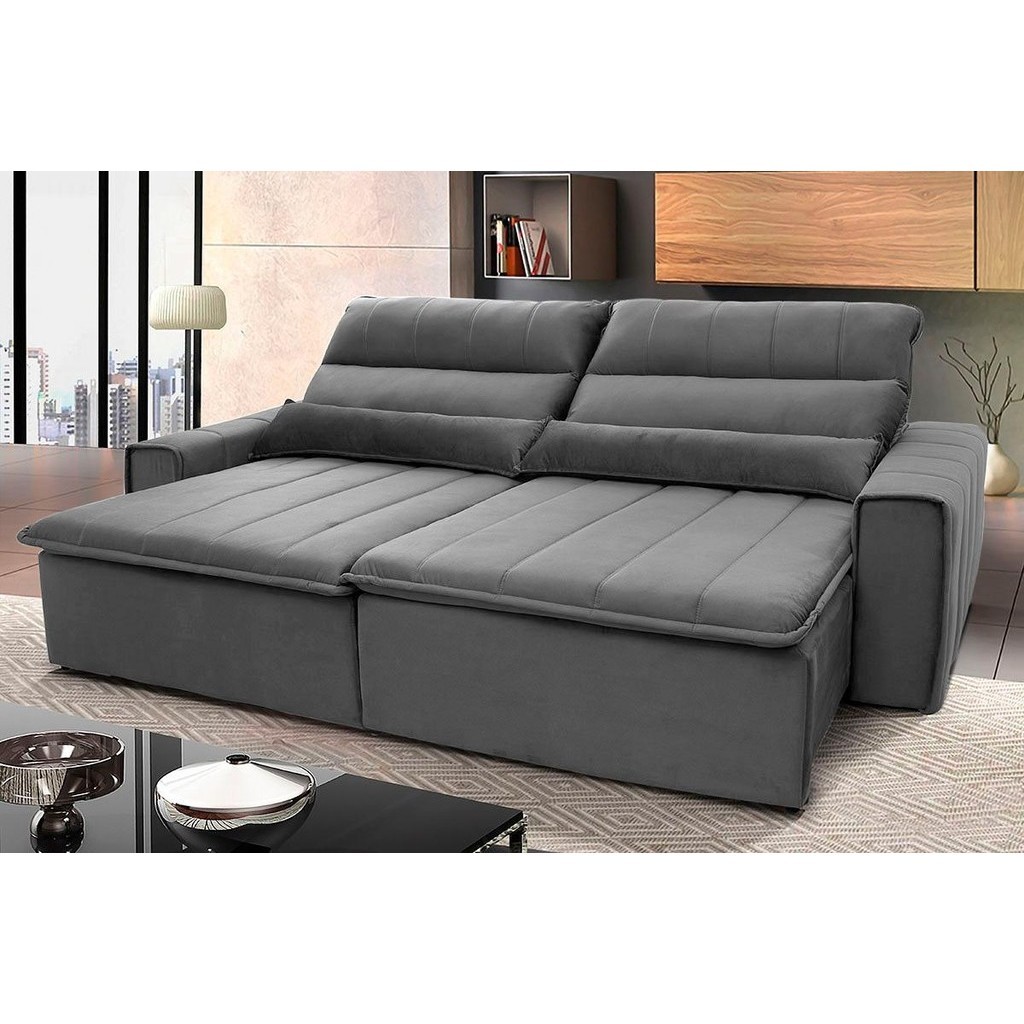 Sofá Retrátil Reclinável Patagônia 2,10m Suede Velut Cinza  Molas no Assento - King House em Oferta na Shopee