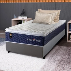 Conjunto Cama Box c/ Molas Ensacadas Lagras Azul Solteiro 88x188x66