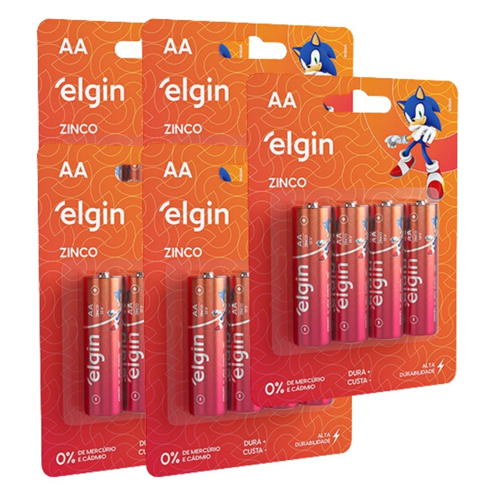 20 Pilhas Zinco Carvão Aa Pequena R6 2a 10 Cartelas Elgin em Oferta na Shopee
