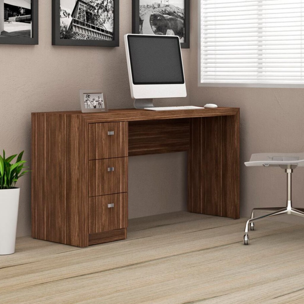 Mesa para Computador 3 Gavetas Nogal Me4102 - Tecno Mobili em Oferta na Shopee