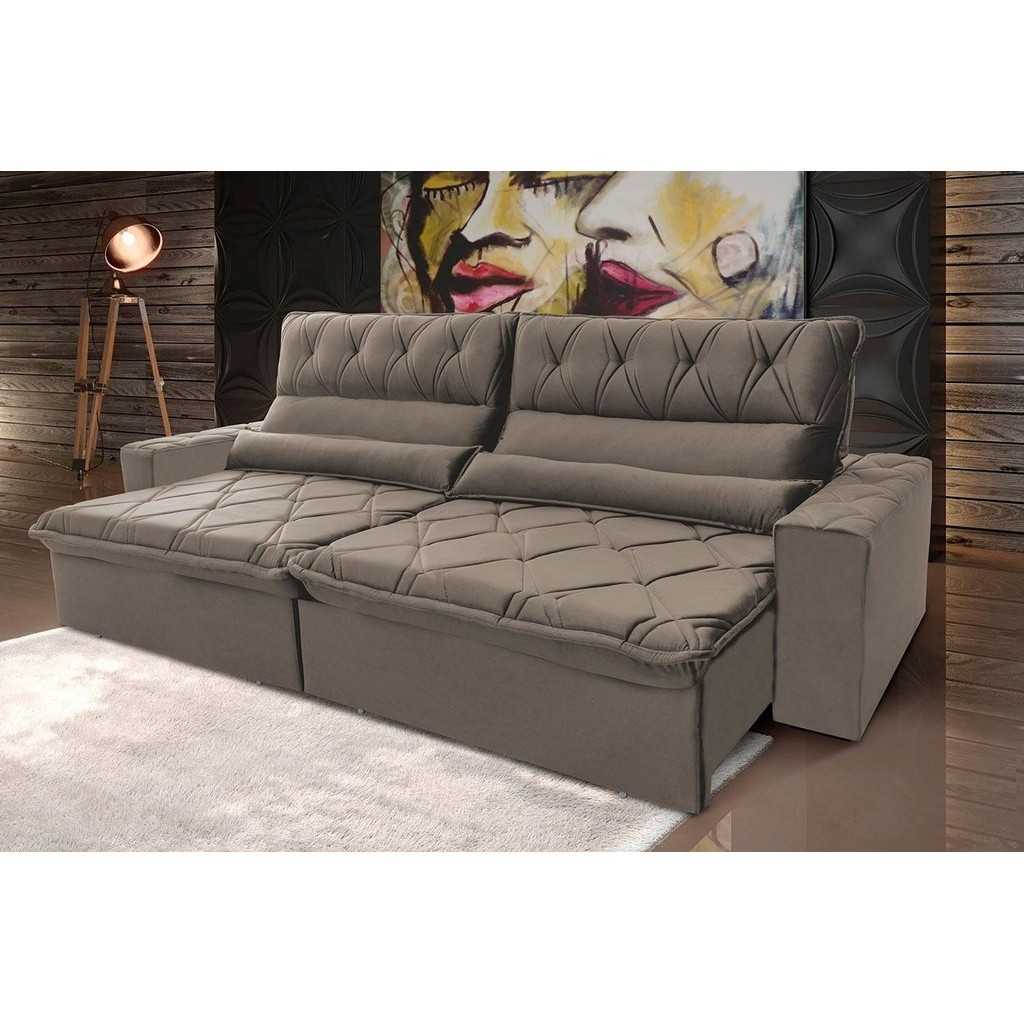 Sofá Retrátil Reclinável França 2,10m Suede Velut Tabaco  Molas no Assento - King House - Home & Living