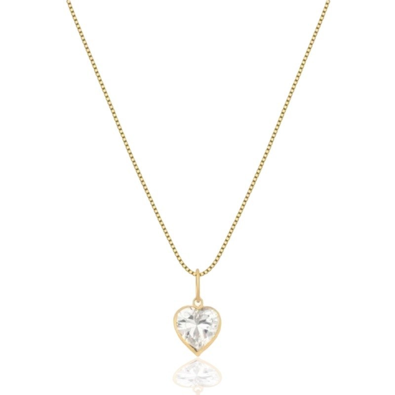 Colar ponto de Luz coração ouro 18k 40cm - Fashion Accessories
