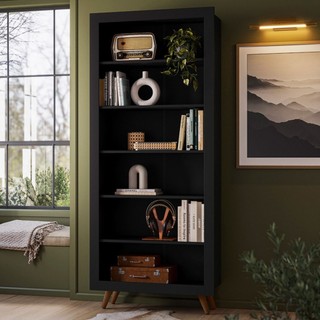 Estante para Livros 6 Prateleiras  Preto Fosco - Qmovi em Oferta na Shopee