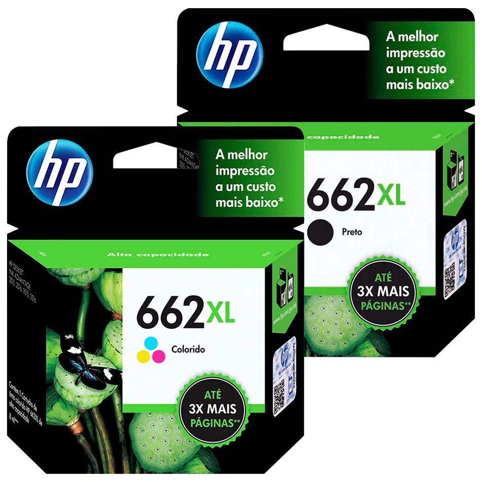 Cartuchos HP Original 662XL Preto CZ105AB + Color CZ106AB em Oferta na Shopee