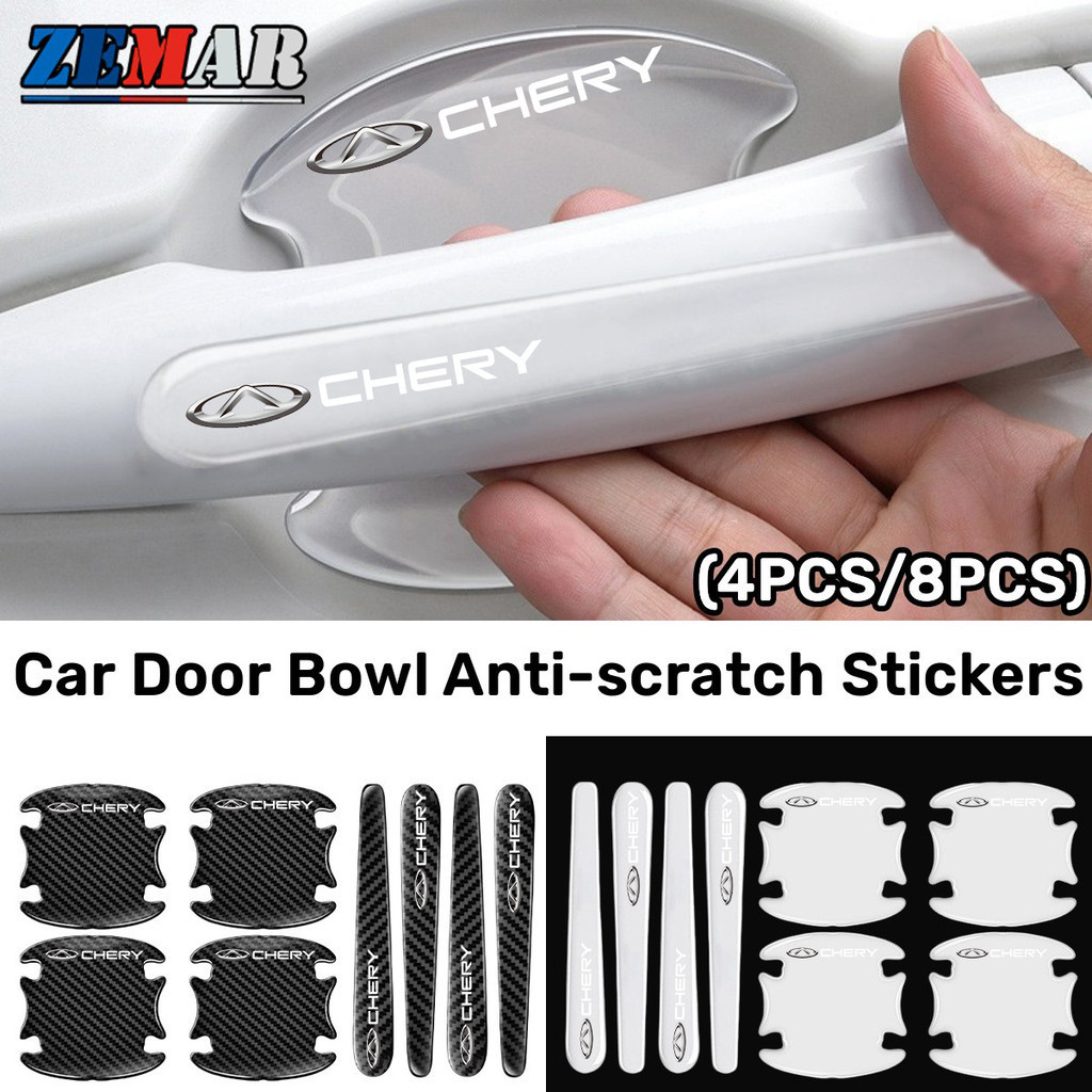 4/8Pcs Chery Transparente Autocolante De Porta De Carro Anti-Riscos Versão Espessada Textur De Fibra De Carbono Para Tiggo 5x 8 7 Pro 4 Omoda 5 E5 TJ-1 Face QQ em Oferta na Shopee