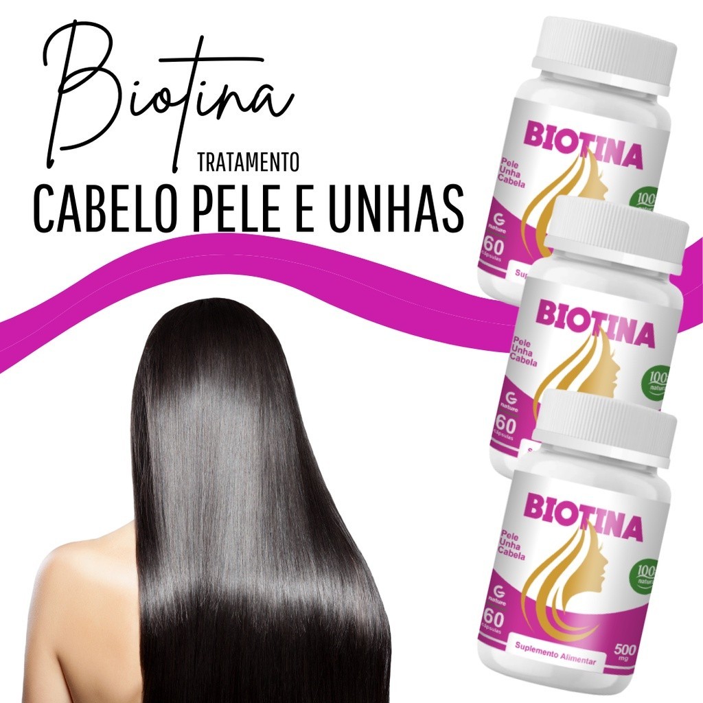 Kit 3 Biotina   Genature Firmeza Crescimento Saúde Cabelos Unhas Pele
