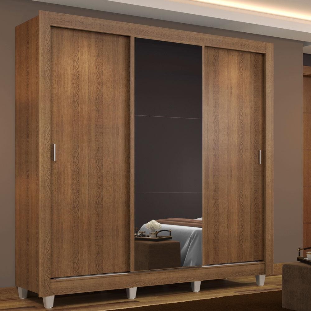 Guarda Roupa Casal Madesa Mônaco 3 Portas de Correr com Espelho com Pés - Rustic em Oferta na Shopee