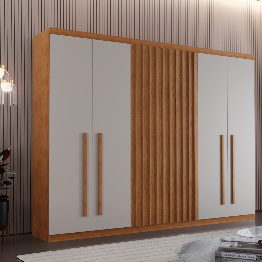 Guarda Roupa Denver Casal 6 Portas com Pés Naturale/Off White Rufato em Oferta na Shopee