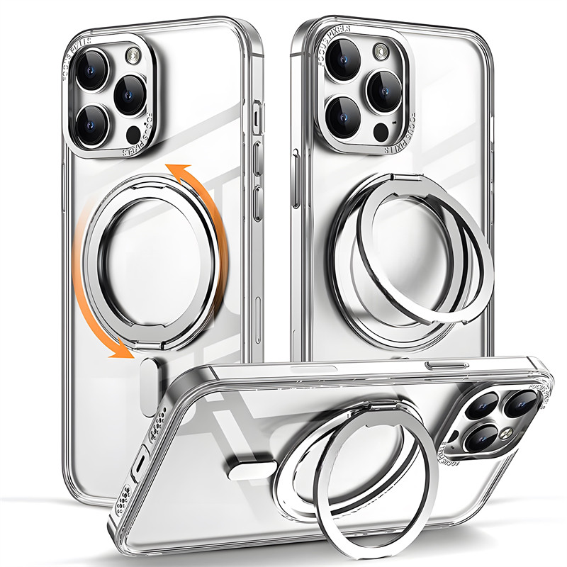 IPhone 15 14 13 12 11 Pro Max Plus Tampa Protetora Transparente Para Telefone Celular Magnética 360 Suporte Giratório .