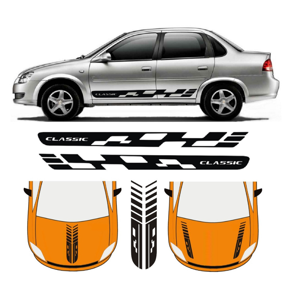 Adesivo Lateral Para Corsa Classic Faixa Cg1 E C6 Capô Tuning