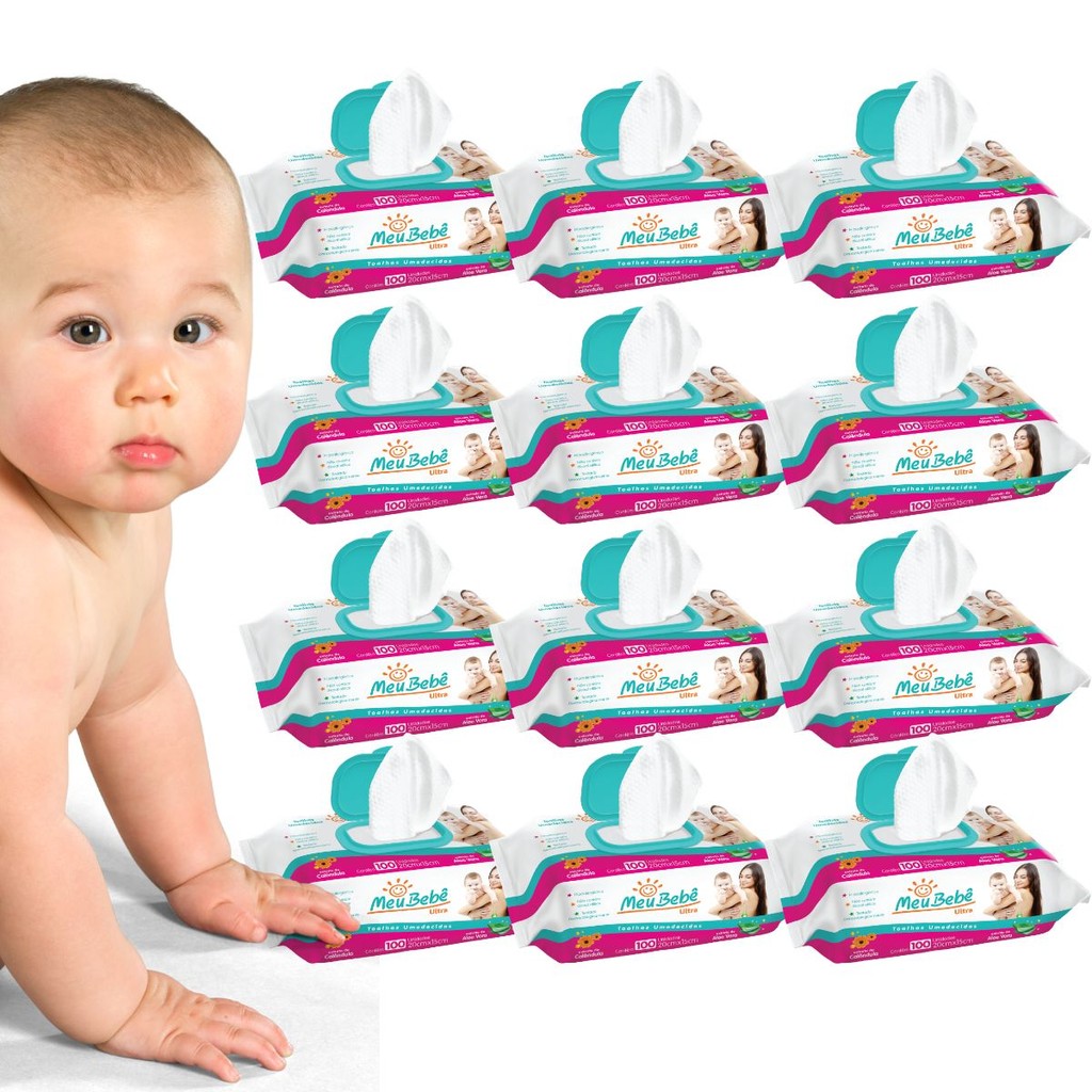 Kit Toalha Umedecida Meu Bebê Ultra- Pct 100 Toalhas - Com Tampa - Opções 3, 4, 5, 6 ou 10 Pacotes em Oferta na Shopee