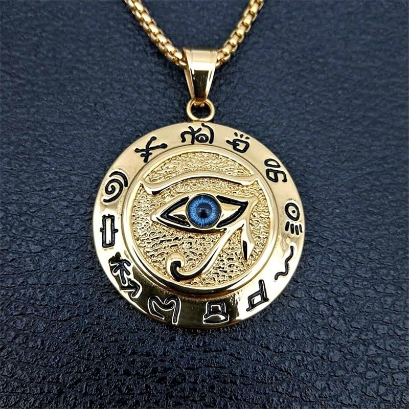 Antigo Egito Horus Eye Amuleto Ouro Aço Inoxidável Pingente Colar Joias