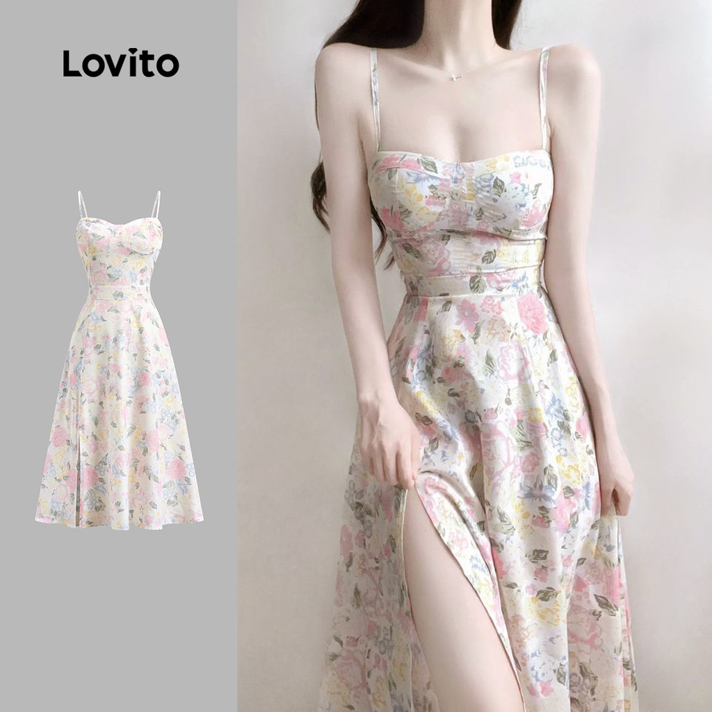 Lovito Vestido Boho Ditsy Floral Padrão Vestido Plissado Para Mulheres L123ED630 - Women Clothes