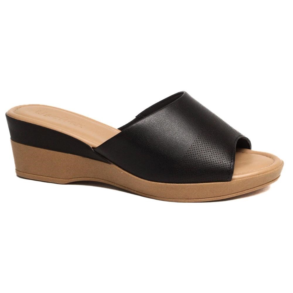 Tamanco Feminino Usaflex AC5711 Anabela Médio Couro Conforto Calce Fácil