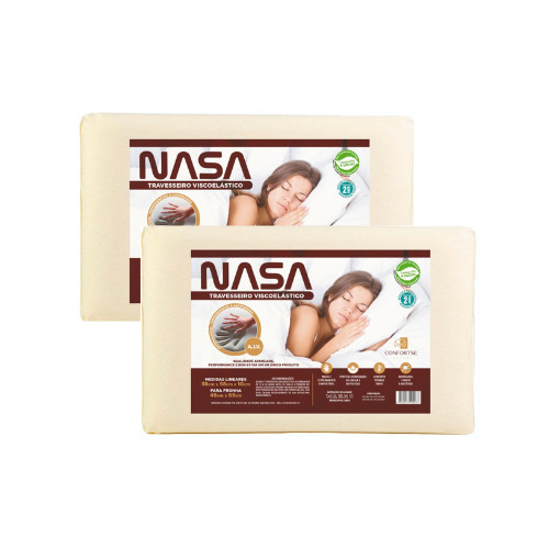 Kit Com 2 Travesseiro Nasa-X Original Espuma Nasa Viscoélastico Alto Antialérgico Antiácaro Ortopédico Melhor Sono
