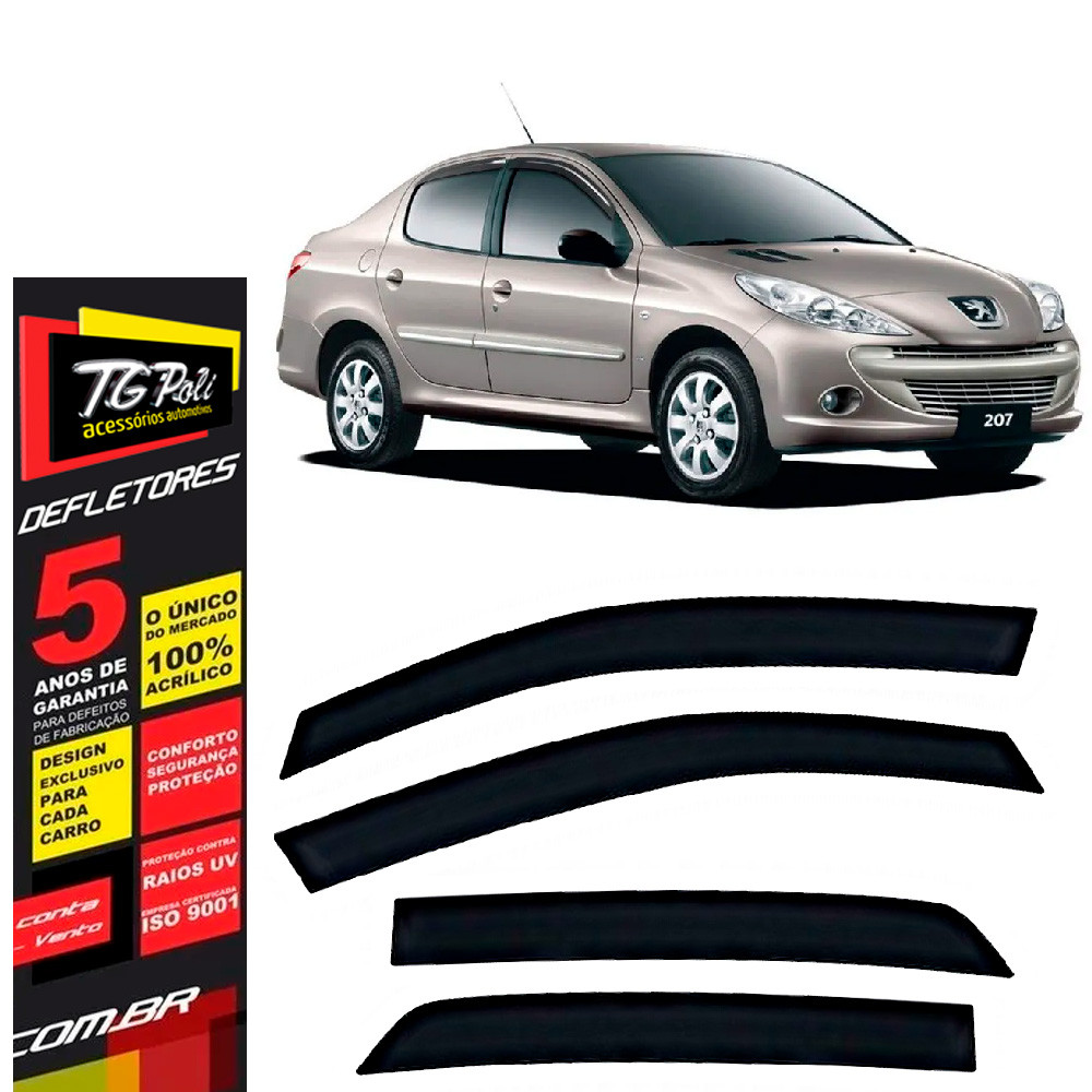Calha de Chuva Peugeot 206 207 2000 a 2015 4 portas TG Poli Defletor Portas Protetor Janelas Fumê em Oferta na Shopee