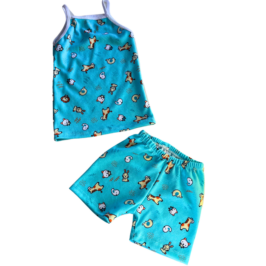 Roupa de Verão Animais Verde Bebê Blusinha Alcinha e Short Roupa de Verão Menina
