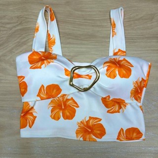 Cropedd femenino Top Floral Moda Femenina em Oferta na Shopee