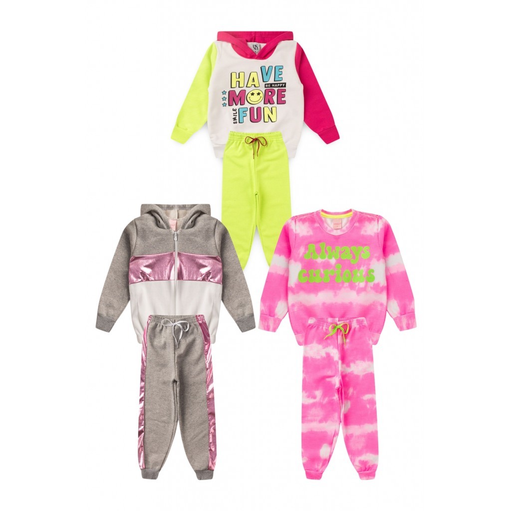 Kit Sortido 6 Peças de Roupas Infantis Feminino Inverno - 3 Casacos + 3 Calças