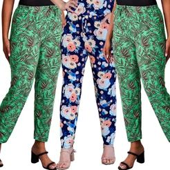 Kit 3 Calças Feminina Estampada Skinny Confortável Elástico Na Cintura