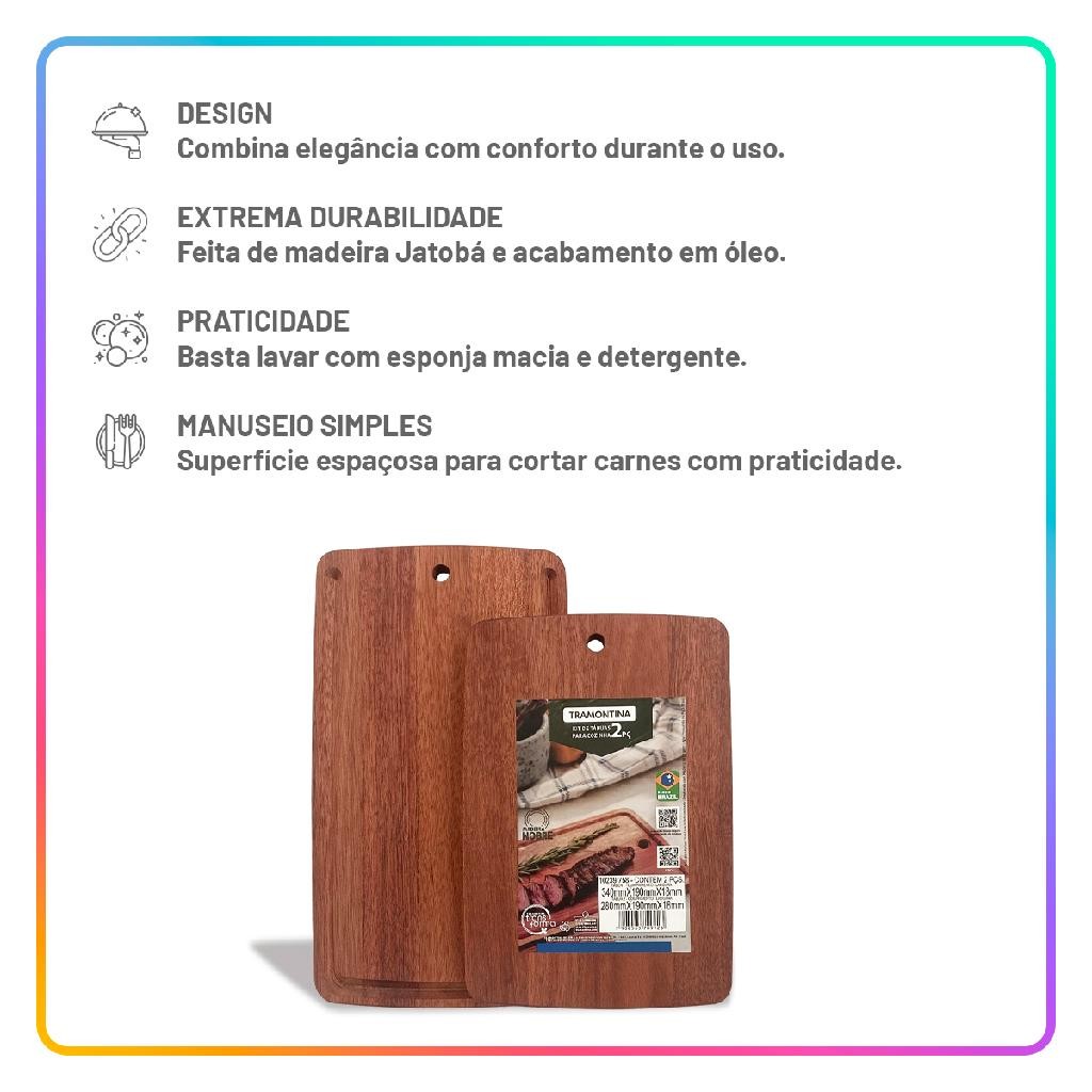 Detalhes do Tábua de Carne Churrasco Madeira Jatobá 2 Peças c/ Brancal Acabamento Óleo para Servir Profissional