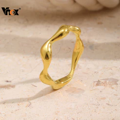 Vnox 18k Ouro Irregular Anel De Aço Inoxidável Geométrico Para Mulheres , Noivado E Casamento Anéis Jóias Acessórios Pre