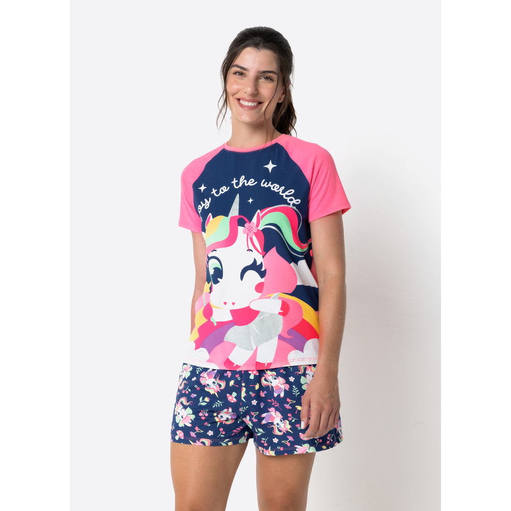 Pijama Manga Curta Feminino Unicórnio Encantado - Puket