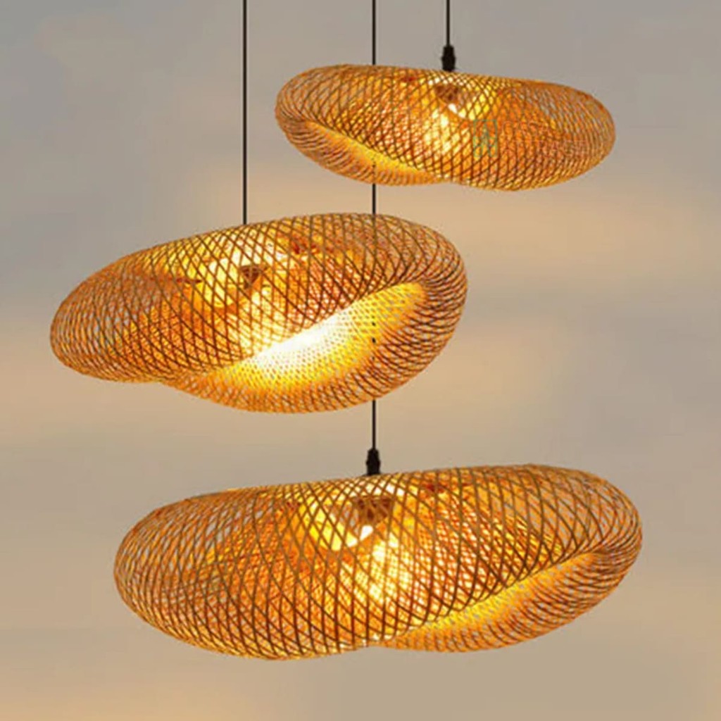 🛍️ Kit 3 Luminárias de Teto 40cm Lustre Pendente Bambu Honolulu Rústico Fibra Natural Altura Ajustável