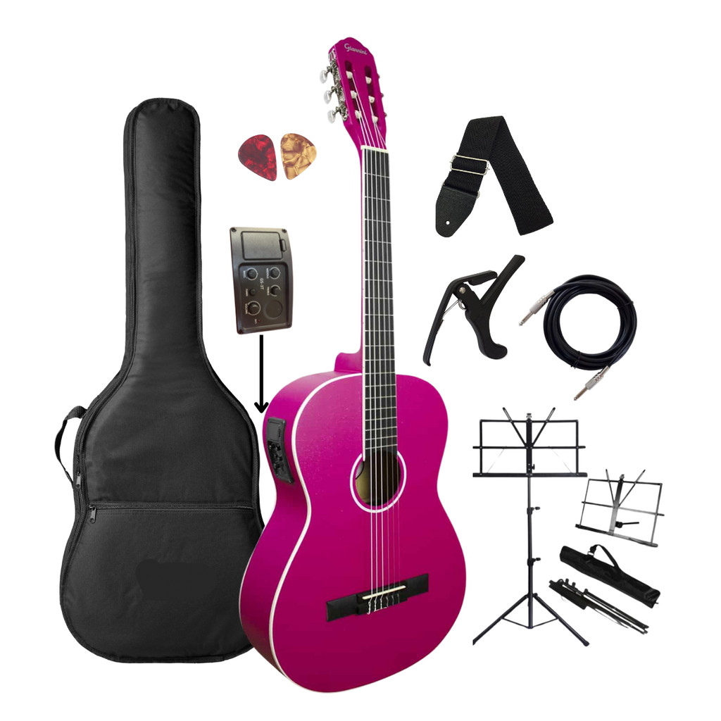 Violão Rosa Giannini Elétrico N-14 EQ PKS Pink Satin Adulto Destro + Acessórios