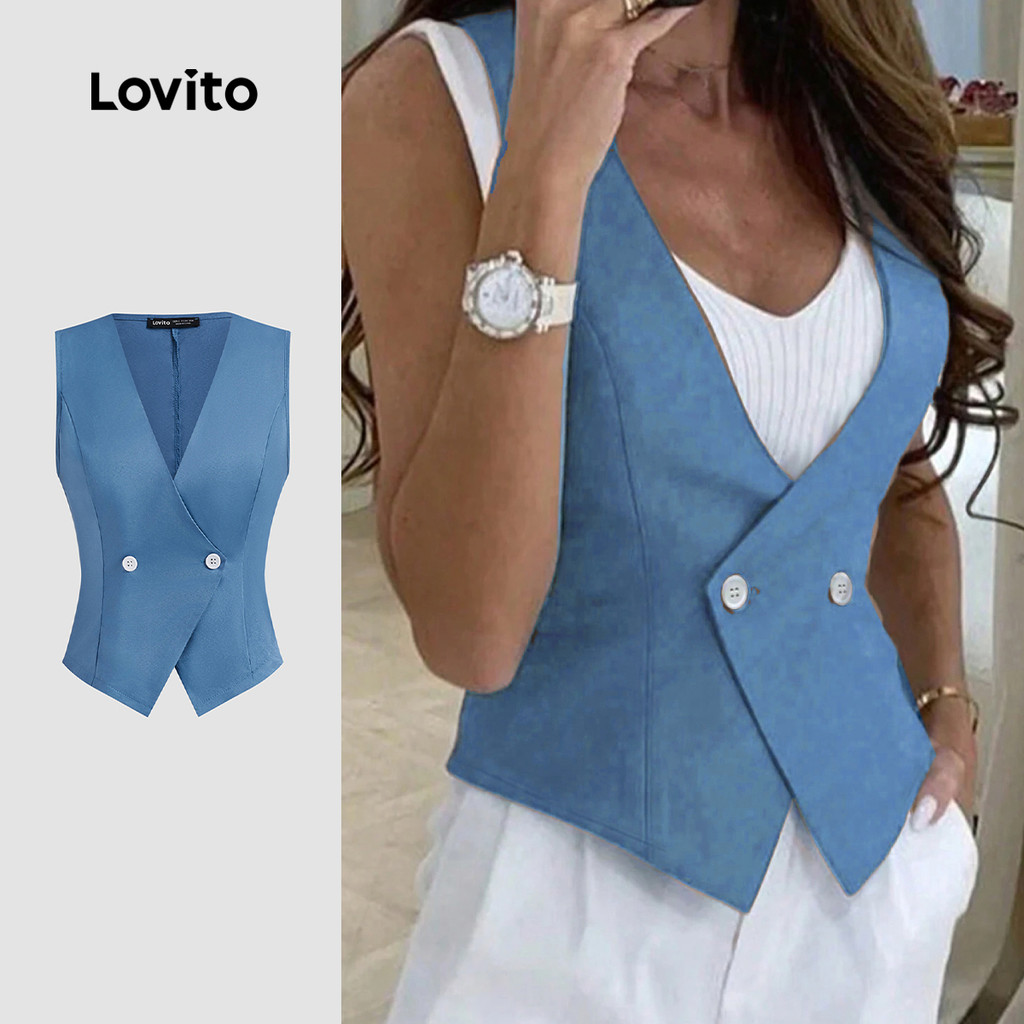 Lovito Blazer elegante com estrutura lisa e botão frontal dividido para mulheres  LBL22124