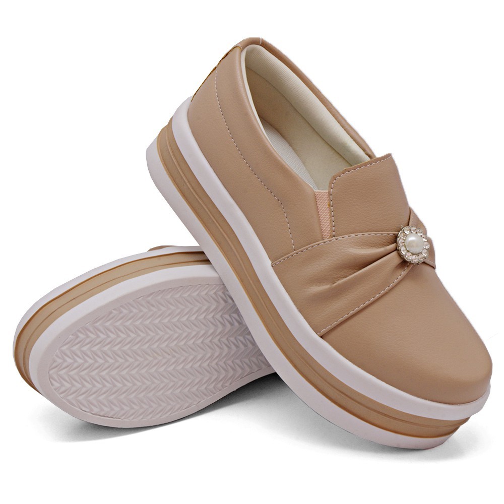 Tênis Feminino Slip On Sola alta  Sapatos Incríveis com Pedrarias calçado Moderno