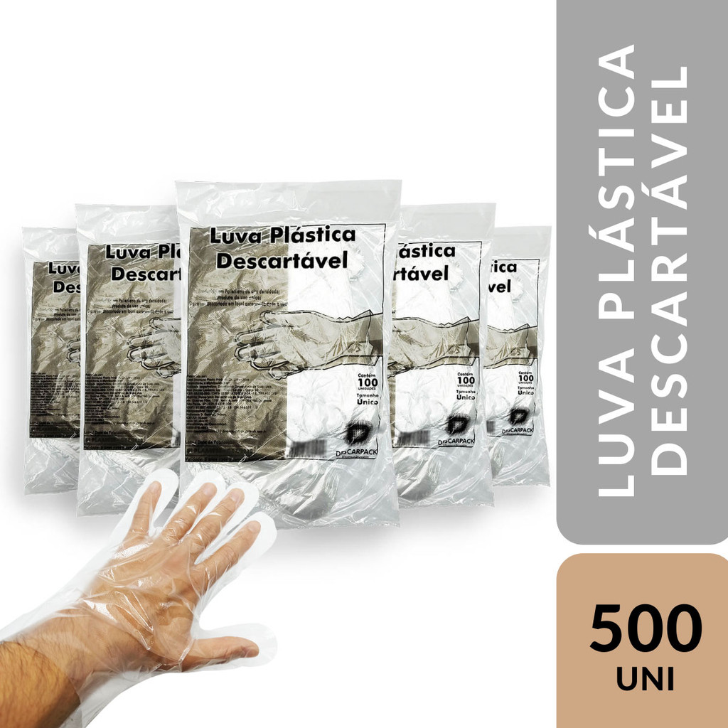 Luva Descartavel Plastica Descarpack Transparente Kit 500 Unidades