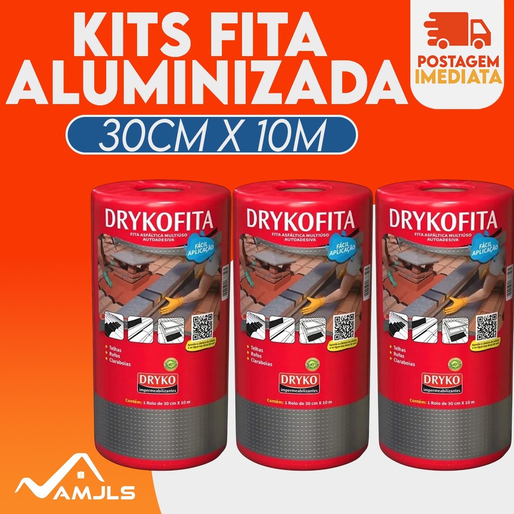 Fita Adesiva De Manta asfáltica adesiva Aluminizada Dryko - 30cm x 10m - DRYKOFI