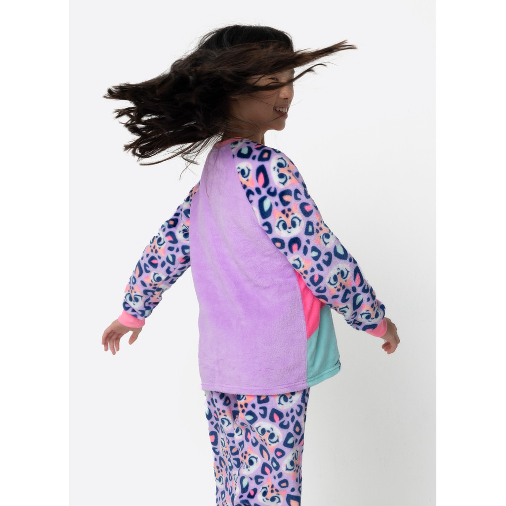 Pijama Infantil Inverno Menina Blusa Manga Longa e Calça Soft 2 Peças Teen Onça Puket