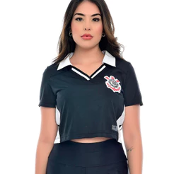 Camisa Cropped Corinthians Dry Preta Feminina Oficial