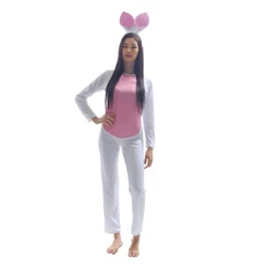 Fantasia De Coelha Branca Adulta Roupa Com Orelhas E Rabinho