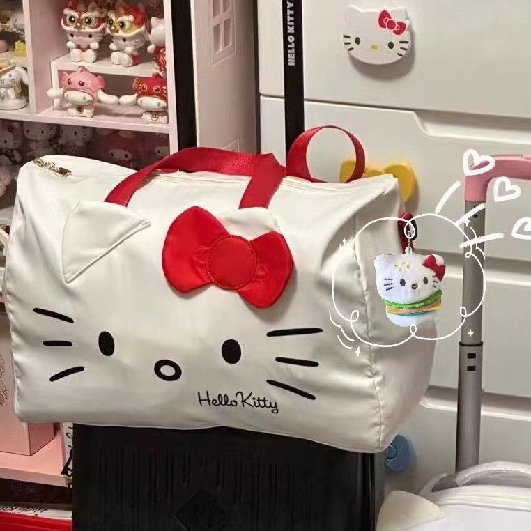 Hello Kitty Travel Bags Large Capacity Women Handbag Kawaii Foldable Nylon Waterproof Luggage Bag Storage Bag