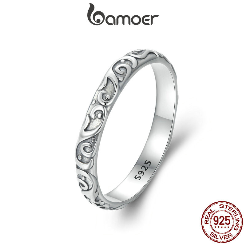 Bamoer 925 Sterling Sliver Ring Anel De Fita Retro Estilo Presentes De Moda Para Mulheres - Fashion Accessories