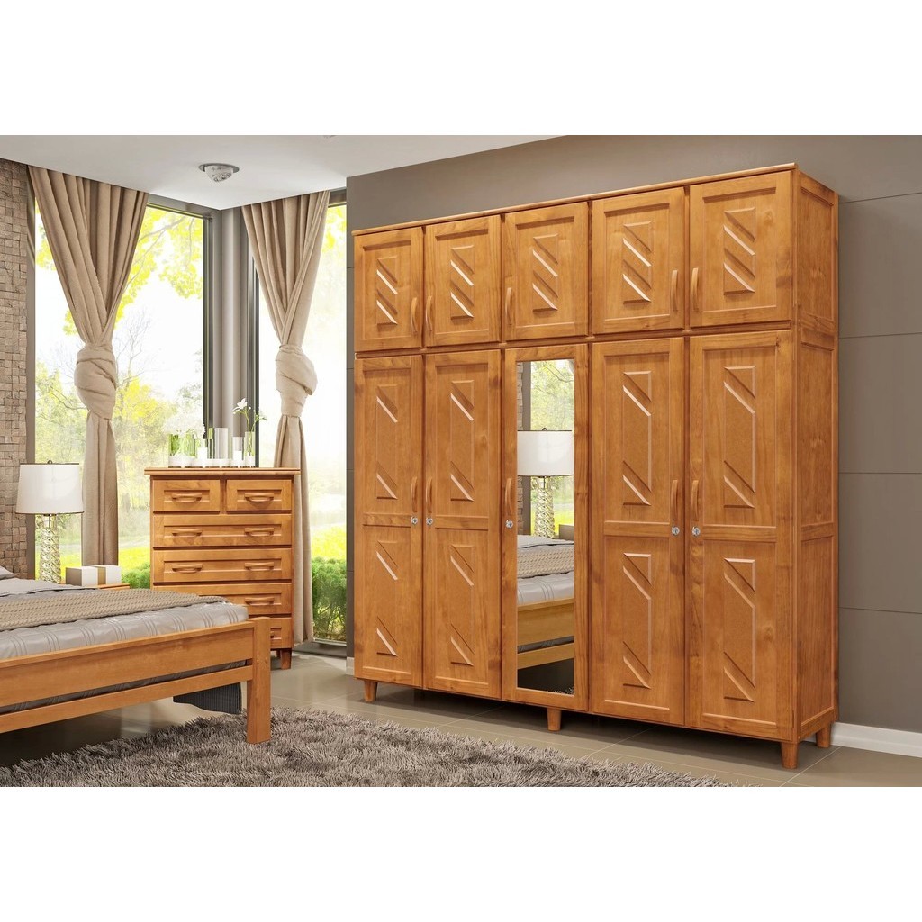 Guarda-Roupa Casal com Espelho 10 Portas Grécia  Freijó em Oferta na Shopee