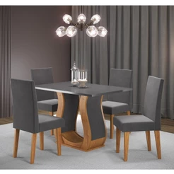 Conjunto Sala de Jantar 4 Lugares com Mesa Retangular e Cadeiras Estofadas Criare Vênus Mel Grafite Mel/Grafite