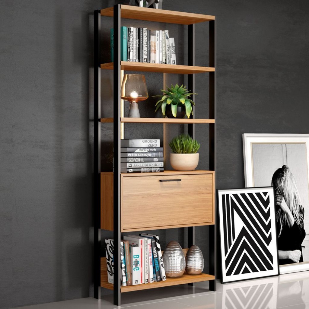 Estante para Livros 1 Porta 100% Mdf E95 Freijó/Preto Fosco - Dalla Costa - Home & Living