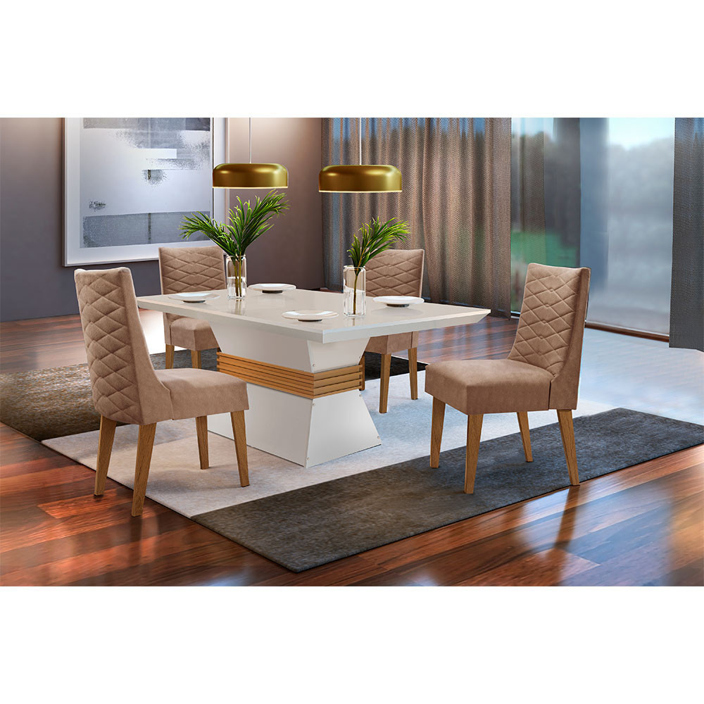 Sala De Jantar Lucy 120 Tampo MDF Com 4 Cadeiras Safira Rufato em Oferta na Shopee