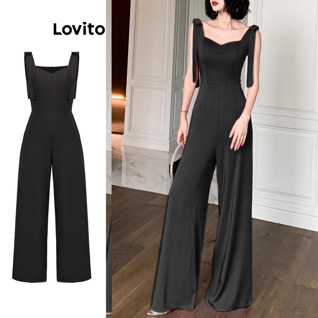 Lovito Macacão feminino Boho liso com cadarço L86ED304 - Women Clothes