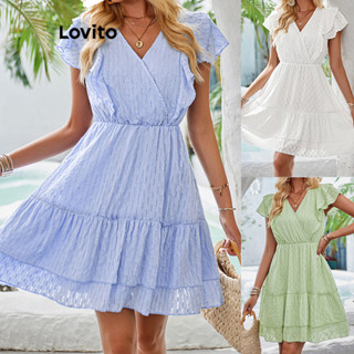 Lovito Vestido Casual Simples Com Babados Em Camadas Para Mulheres LNL45070