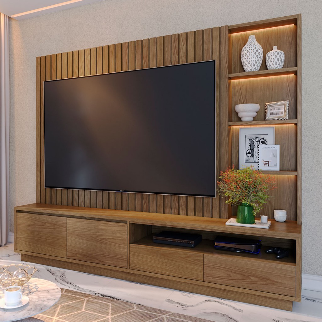 Estante para TV Até 82 Polegadas Cancun 4 Gavetas com Led Ripado em Oferta na Shopee