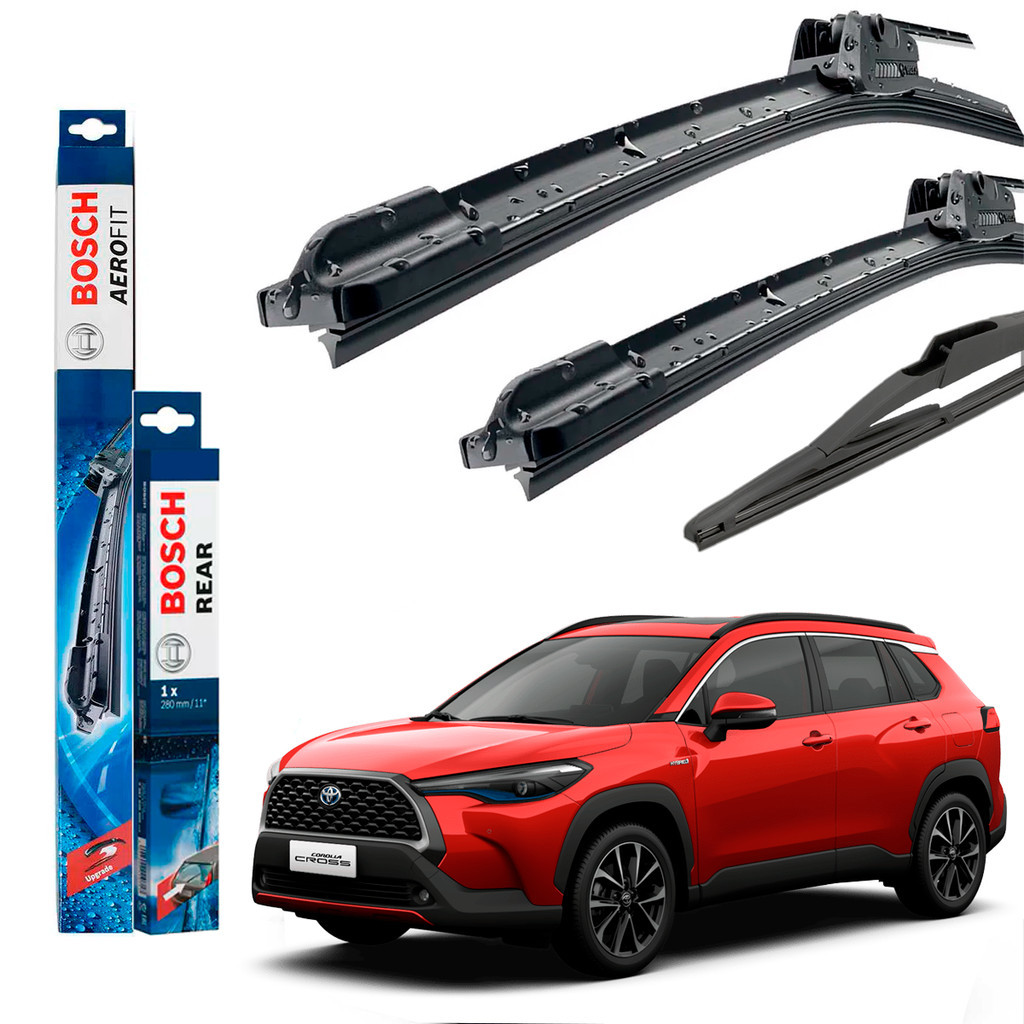 Kit Palheta Limpador De Parabrisa Bosch Dianteira E Traseira Corolla Cross 2021 2022 2023
