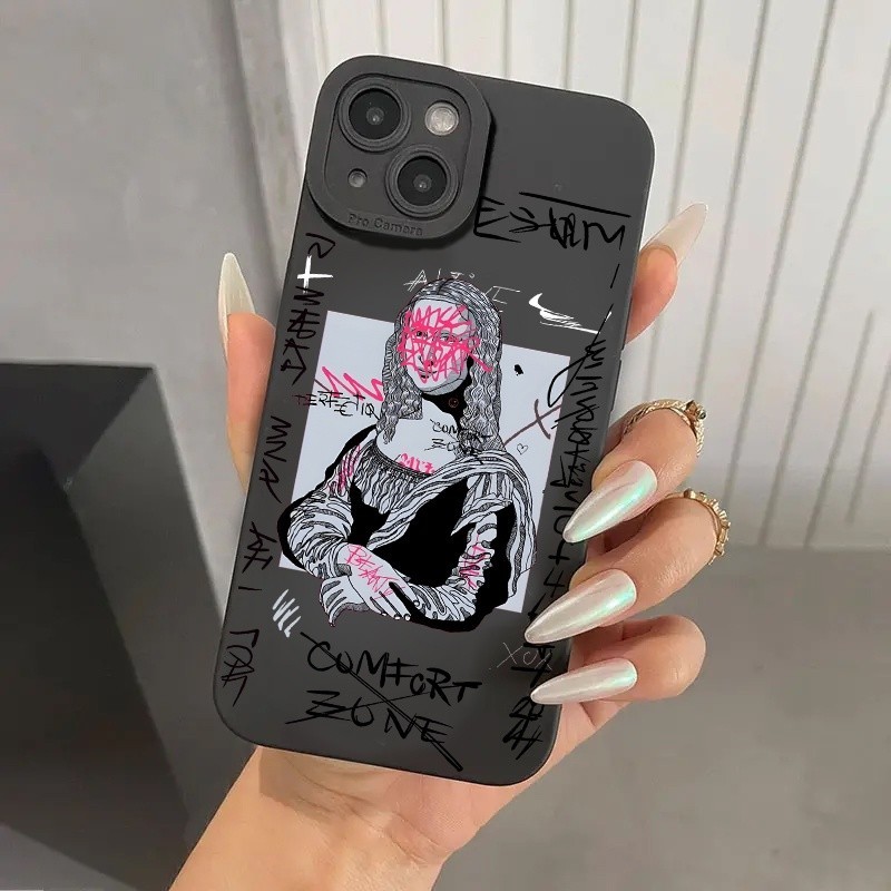 David Arte Grafite Capa De Telefone Para iPhone 15 Pro Max 11 12 13 14 XS XR 14 15 7 8 Plus SE 2020 Mini Mona Lisa Olho De Anjo Silicone Macio